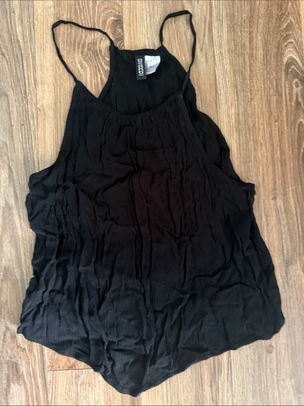 Divided Black Crinkle Spaghetti Strap Camisole